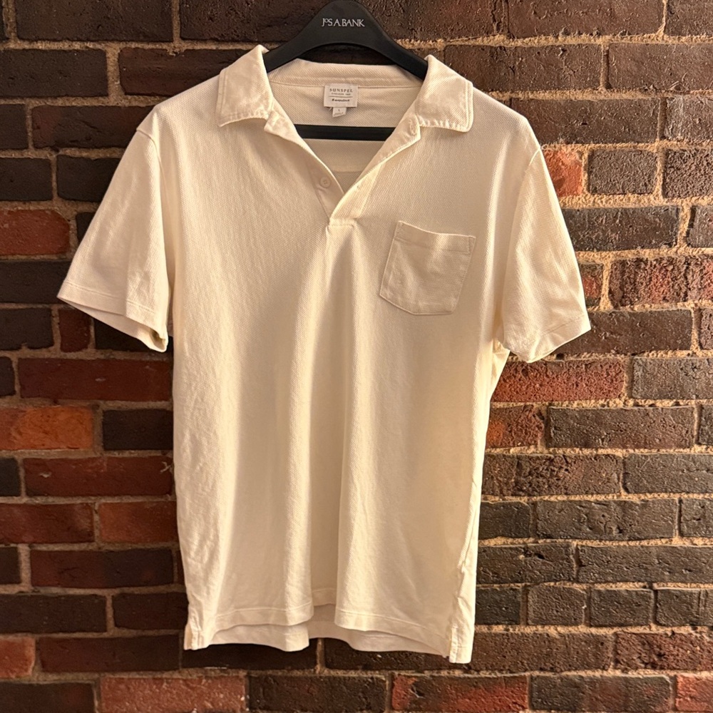 Men’s Off-white Sunspel Riviera Polo Shirt, L